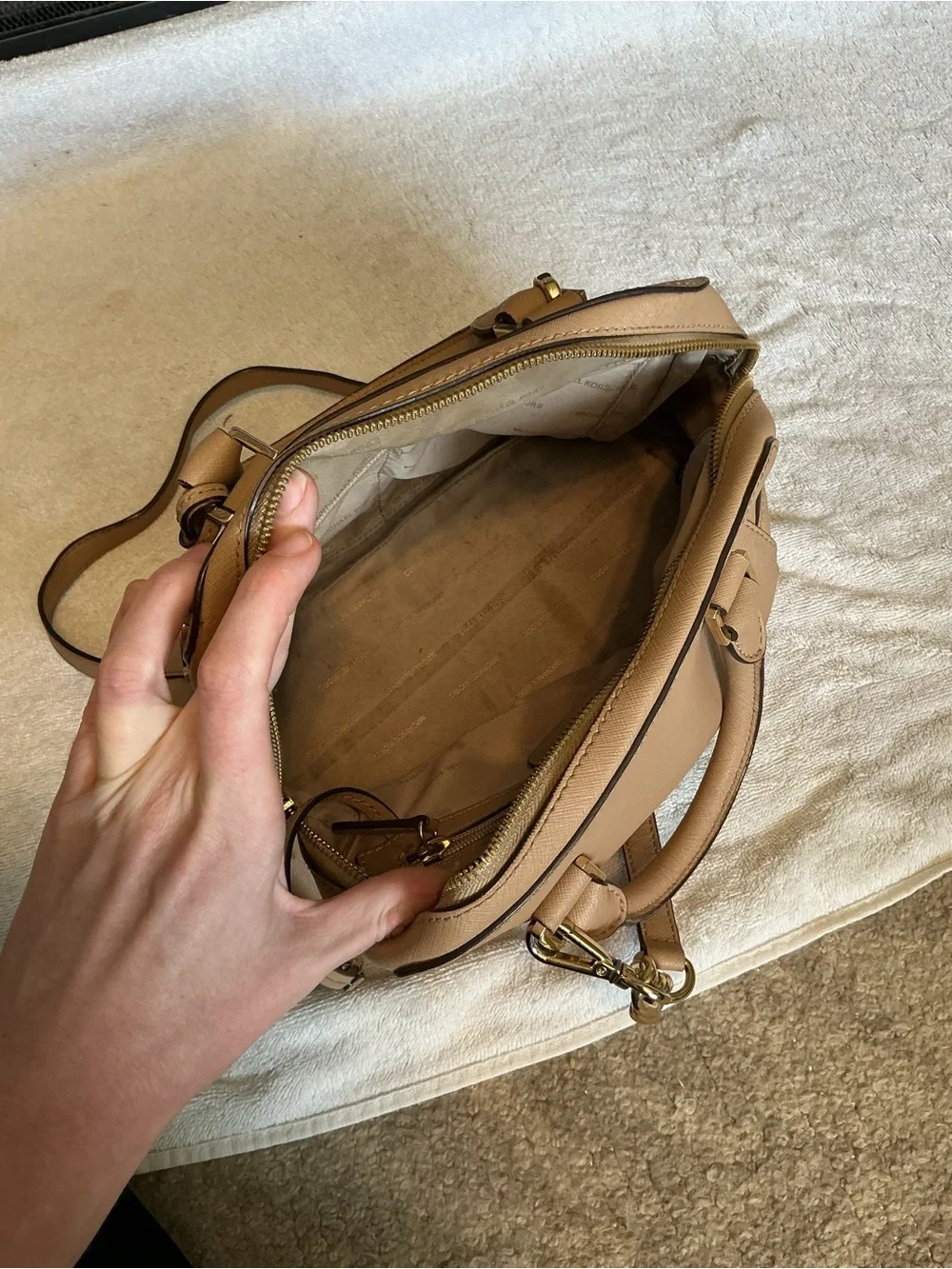 Michael Kors Tan Leather Satchel with Gold Hardware
